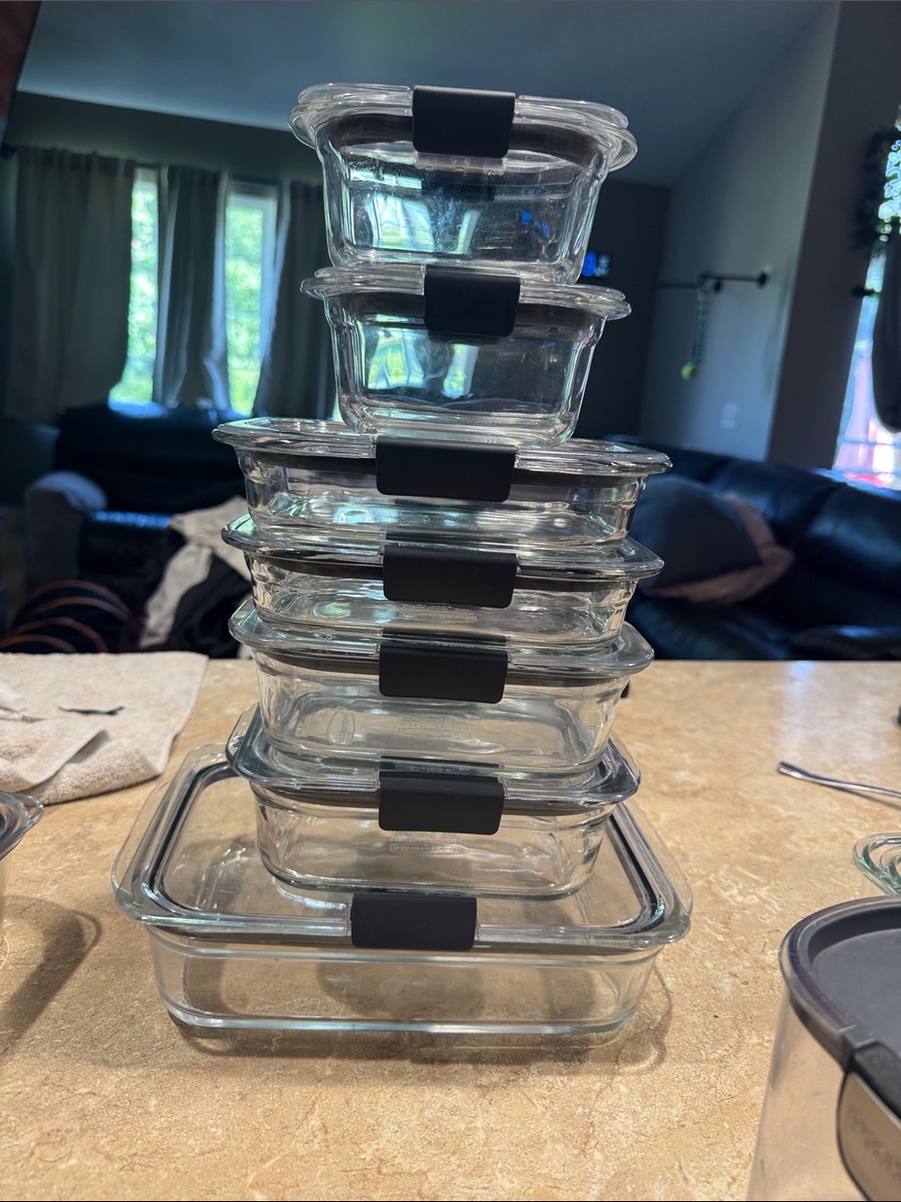 Glass Food Storage Container Set with Black Lids - 7-Piece Stackable Set